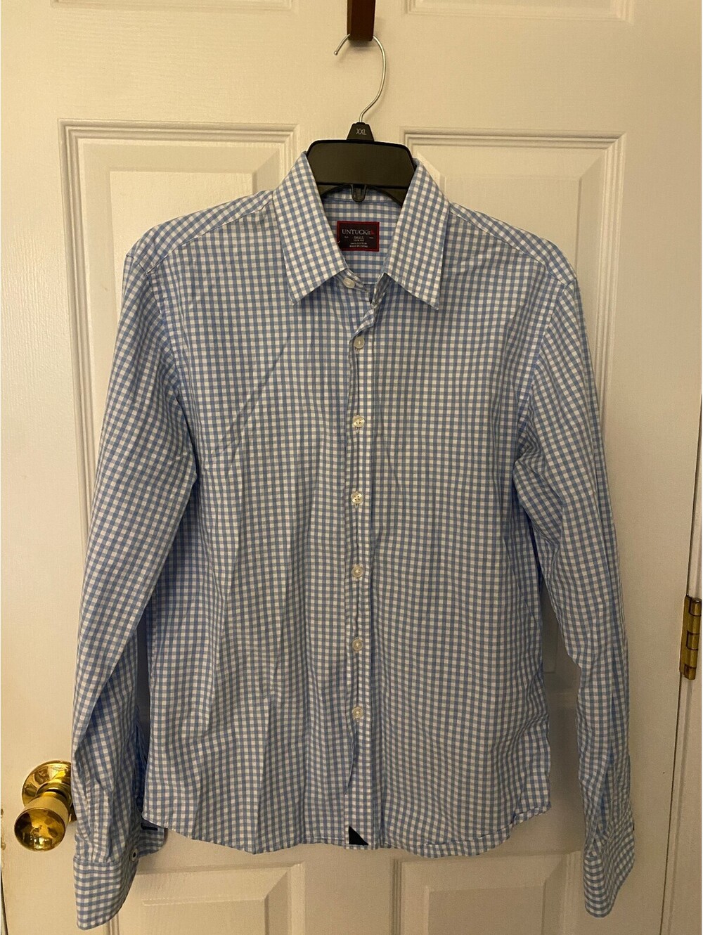 UNTUCKit Men's Light Blue & White Gingham Long-Sleeve Casual Shirt